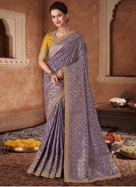 pure-dola Border Contemporary Saree in Lavender