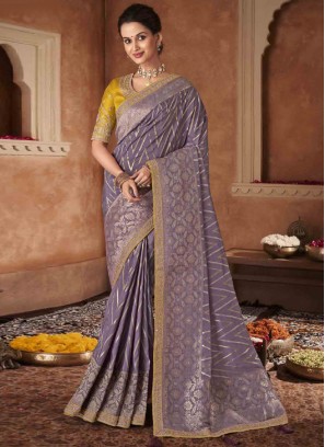 pure-dola Border Contemporary Saree in Lavender
