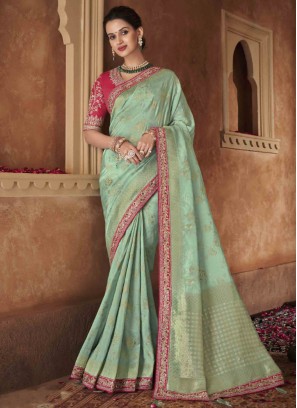pure-dola Border Sea Green Classic Saree