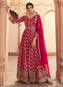 pure-dola Hot Pink Embroidered Trendy Anarkali Salwar Kameez