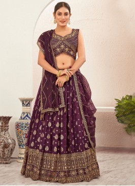 pure-dola Jacquard Work Purple Readymade Lehenga C