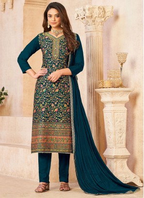 pure-dola Pant Style Suit in Aqua Blue and Teal