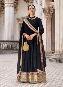 Pure Georgette Anarkali Salwar Suit in Black