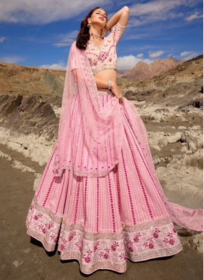 Pure Georgette Pink Lehenga Choli