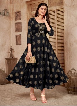 Pure Georgette Readymade Gown in Black