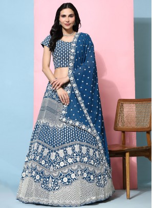 Pure Georgette Readymade Lehenga Choli in Blue