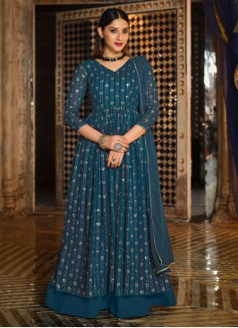 Pure Georgette Trendy Lehenga Choli in Teal