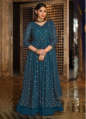 Pure Georgette Trendy Lehenga Choli in Teal