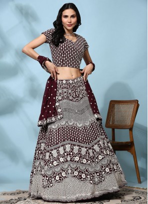 Pure Georgette Wine Readymade Lehenga Choli