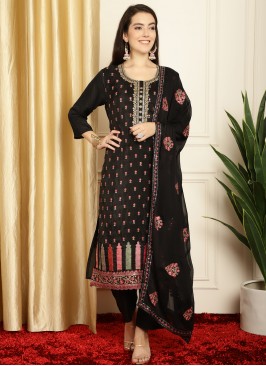 Pure Silk Black Designer Salwar Suit