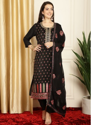 Pure Silk Black Designer Salwar Suit