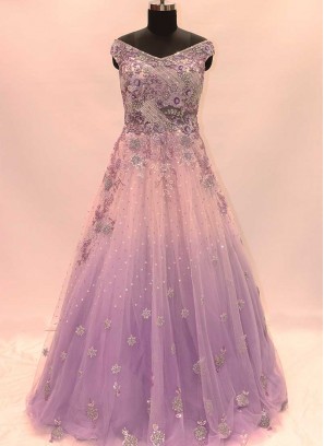 Purple And Pink Color Net Gown
