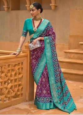 Purple and Turquoise Patola Silk  Weaving Saree
