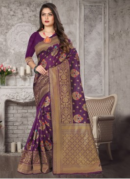 Purple Art Banarasi Silk Festival Traditional Designer Saree