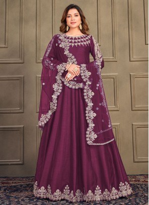 Purple Art Silk Ceremonial Trendy Salwar Kameez