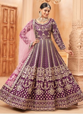 Purple Art Silk Trendy Salwar Kameez