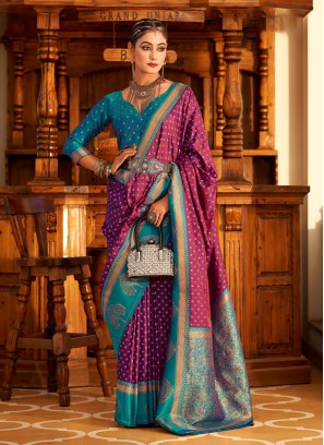 Purple Banarasi Silk Contemporary Style Saree