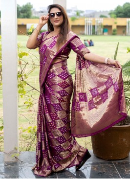 Purple Bandhej Sangeet Saree