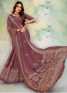 Purple Casual Pure Crepe Contemporary Style Saree