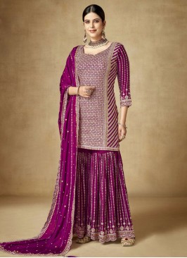 Purple Ceremonial Chinon Palazzo Salwar Suit