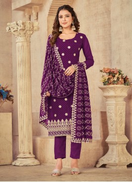 Purple Ceremonial Faux Georgette Trendy Salwar Kameez