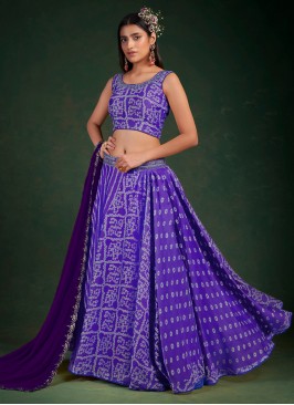 Purple Chinon A Line Lehenga Choli