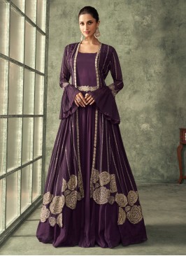 Purple Chinon Wedding Floor Length Gown