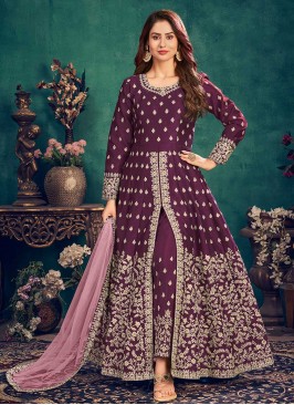 Purple Color Art Silk Anarkali Suit