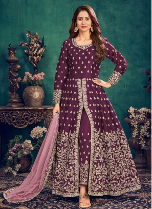 Purple Color Art Silk Anarkali Suit