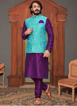 Purple Color Art Silk Kurta With Jacket