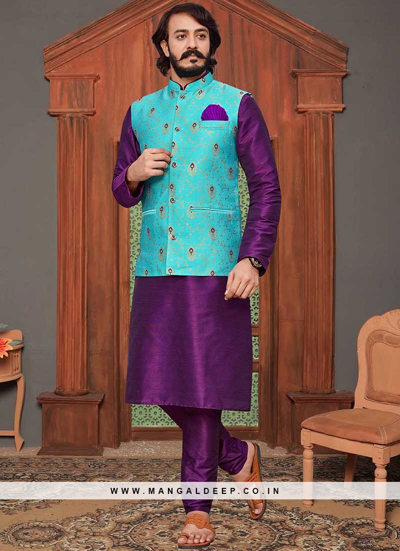 Purple Color Art Silk Kurta With Jacket