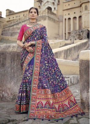 Purple Color Banarasi Silk Kachchi Work Saree