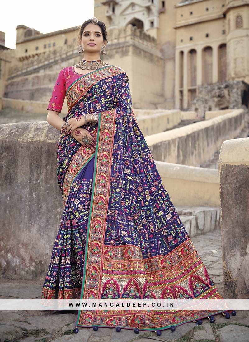 Purple Color Banarasi Silk Kachchi Work Saree