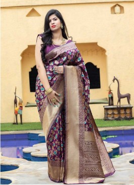Purple Color Banarasi Silk Saree