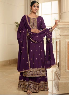 Purple Color Chiffon Plazzo Suit