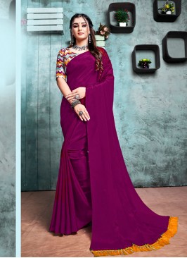 Purple Color Chiffon Simple Saree