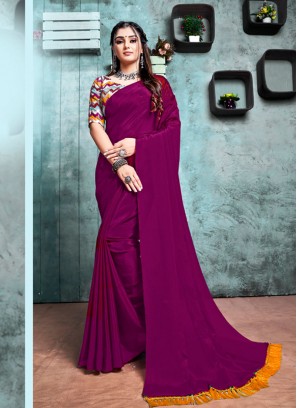 Purple Color Chiffon Simple Saree
