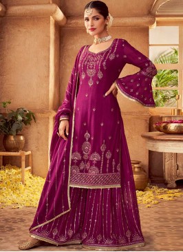 Purple Color Chiffon Zari Work Sharara Material