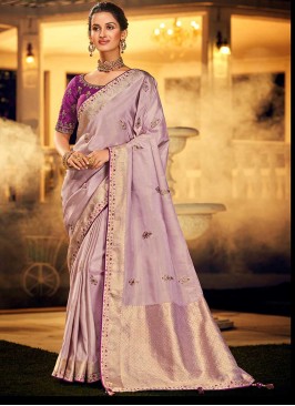 Purple Color Dola Silk Wedding Wear Saree
