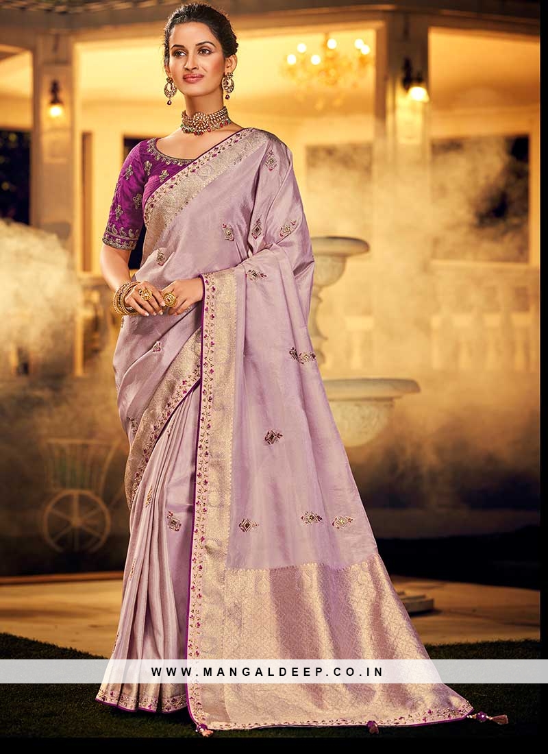 Purple Color Dola Silk Wedding Wear Saree