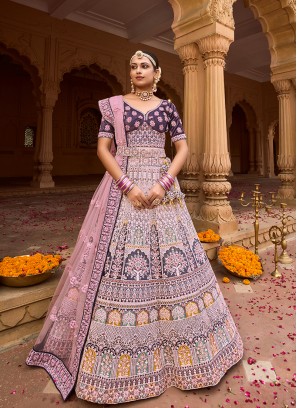 Purple Color Embroidered, Stone, Mirror Work Lehenga