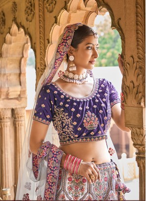 Purple Color Embroidered, Stone, Mirror Work Lehenga