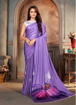 Purple Color Floral Print Saree