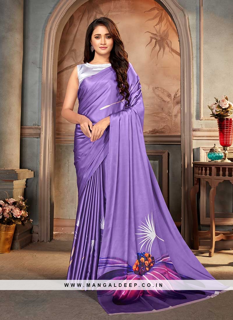 Purple Color Floral Print Saree