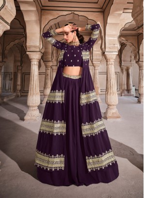 Purple Color Geogrtte Zari Work Lehenga With Slug