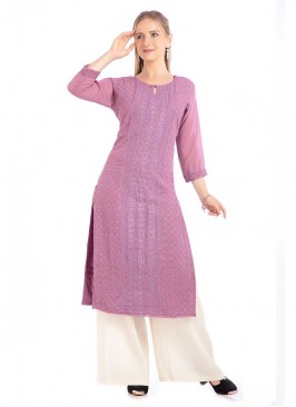 Purple Color Georgette Chikan Work Kurti