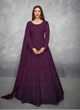 Purple Color Georgette Embroidered Anarkali Suit