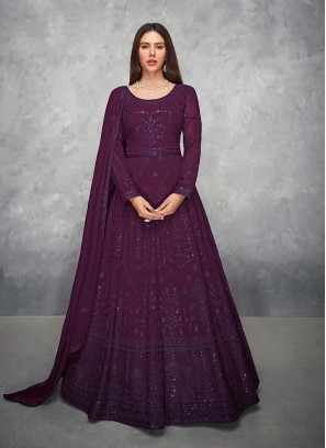 Purple Color Georgette Embroidered Anarkali Suit