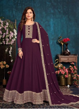 Purple Color Georgette Embroidered Anarkali Suit