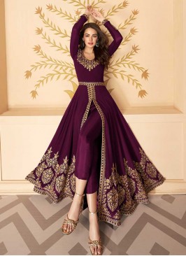 Purple Color Georgette Embroidered Front Cut Suit